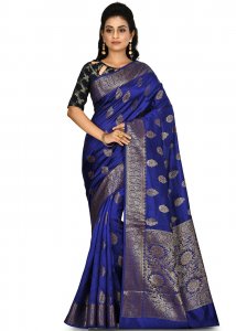 Blue Woven kanjivaram Silk Saree With Blouse