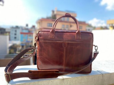 Genuine leather laptop bag cherry colour