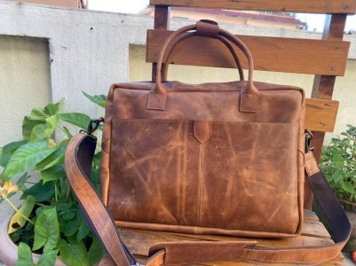 Genuine leather laptop bag Natural vintage color