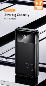 USAMS 30,000mAh Powerbank [18W PD & USB 22.5W QC 3.0 Quick Charging Type-C Input/Output ] External Battery Pack with Digital Indicator PowerBank For iPhone iPad & Smartphone