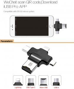 4 in 1 Memory Card Reader/OTG/USB Flash Drive Micro SD/TF Card Reader with Lightning, Type C, , USB & Micro USB Interfaces, for Android/PC/IOS iPhone/iPad/Type C/Mac(Andriod Needs OTG Function)-black